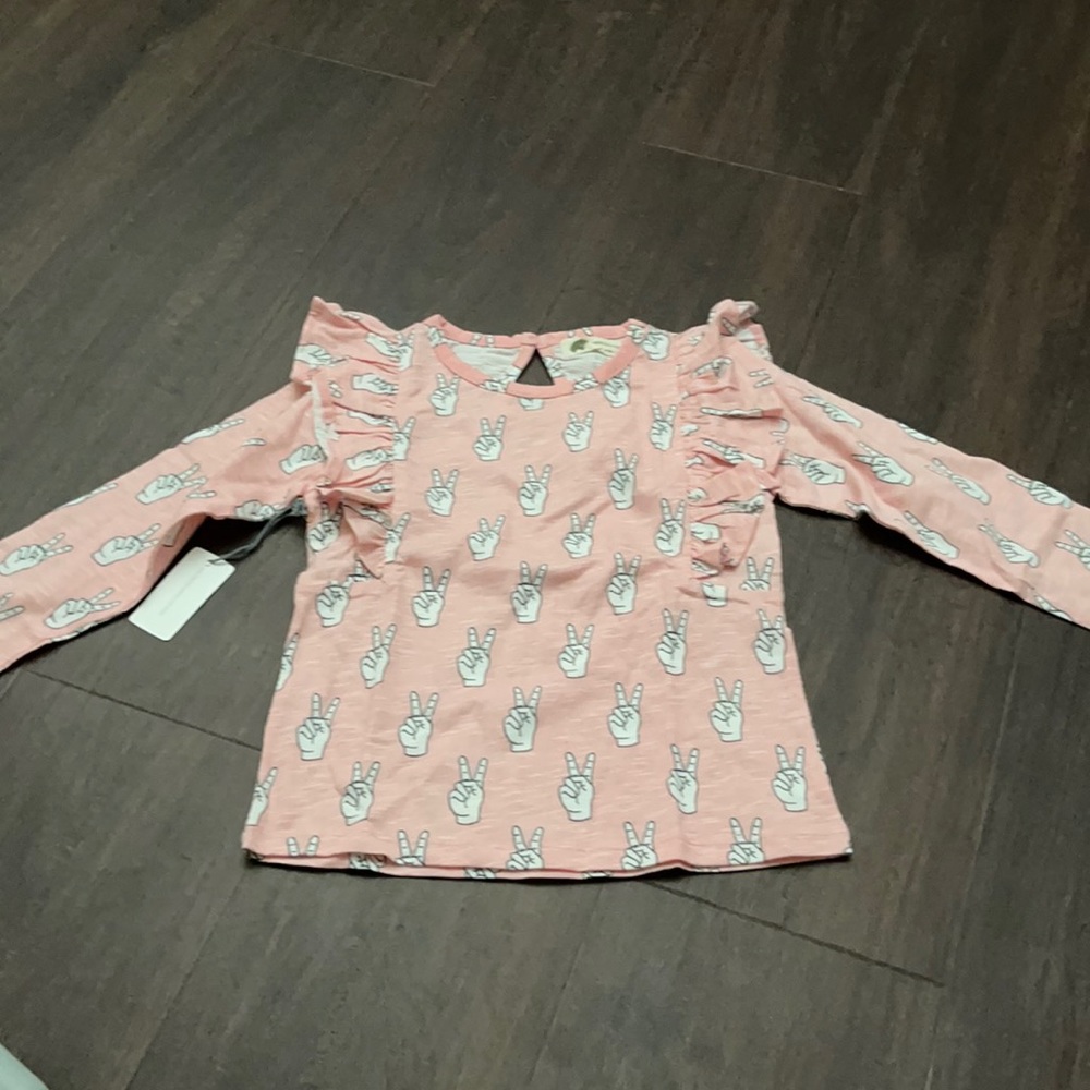 Monica and Andy Toddler Peace sign ruffle shirt